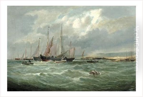 Les Voiliers A Anthor Oil Painting by Henry Harris Brown