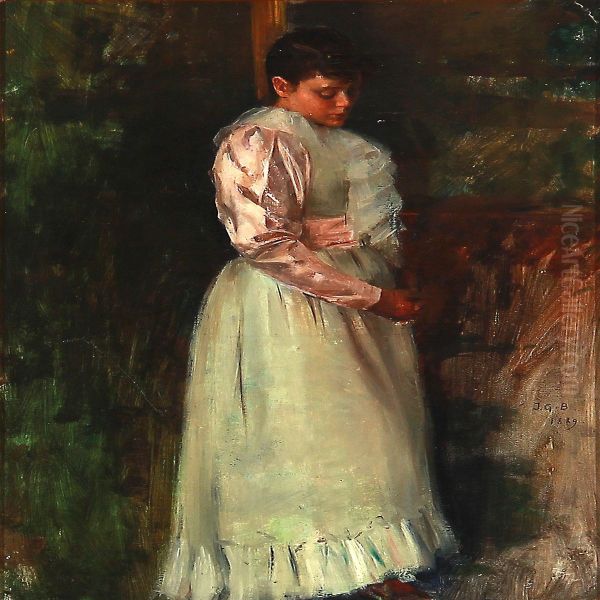 A Shy Girl In An Evening Dress Oil Painting by John George Brown