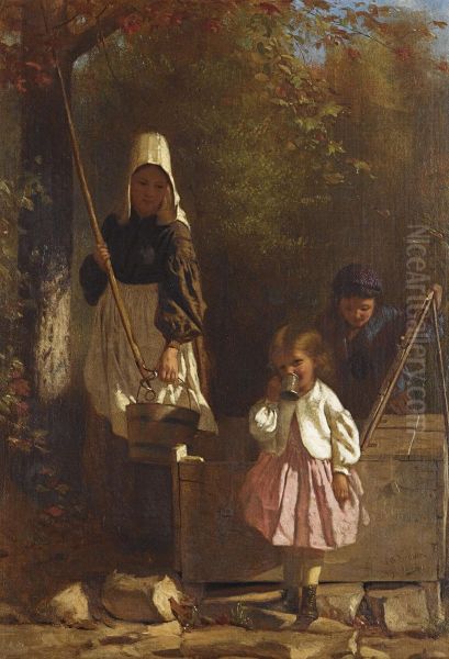 At The Well Oil Painting by John George Brown