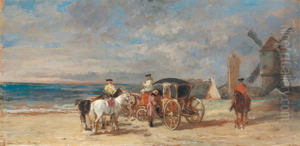 Bord De Mer Avec Une Diligence Oil Painting by John Lewis Brown