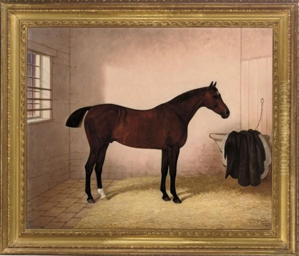 A Bay Horse In A Stable Oil Painting by E. Brown