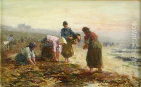 Mussell Gatherers Oil Painting by Thomas Austen Brown