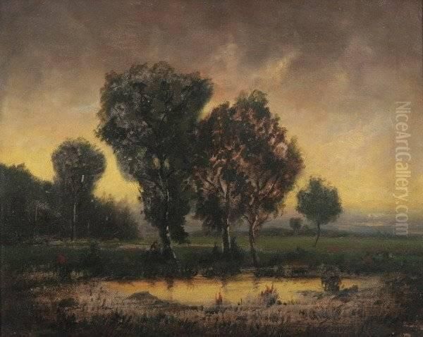 Landscape At Sunset Oil Painting by W. Warren Brown