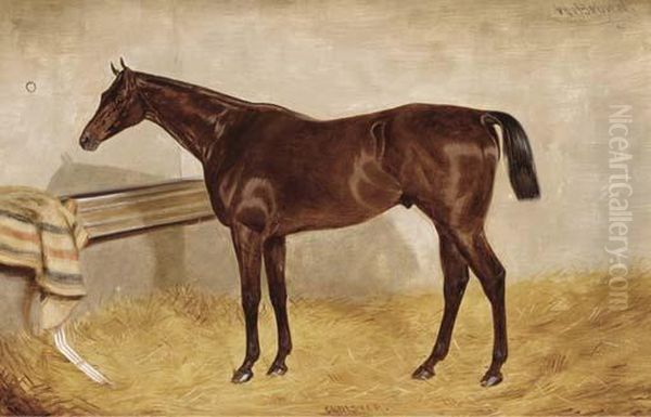 Cloister, A Bay Racehorse In A Stable Oil Painting by William Brown