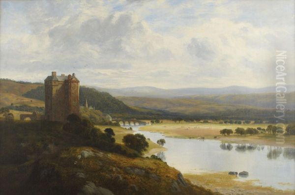 A Highland River Landscape With Tower Oil Painting by William Beattie Brown