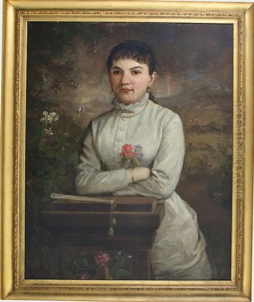 Young Lady With Flowers And Fan Oil Painting by William Garl Brown