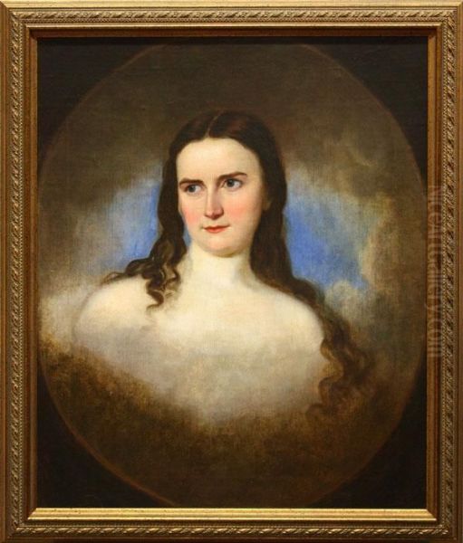 Portrait Of A Girl With Long Brown Hair Oil Painting by William Garl Brown