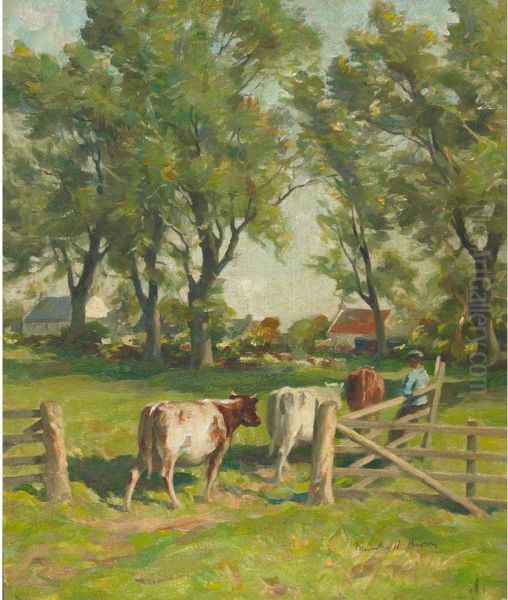 Wester Howgate (leading Cows To Pasture) Oil Painting by William Mason Brown