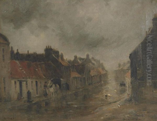 Coaching (grey Day In The Village) Oil Painting by William Mason Brown