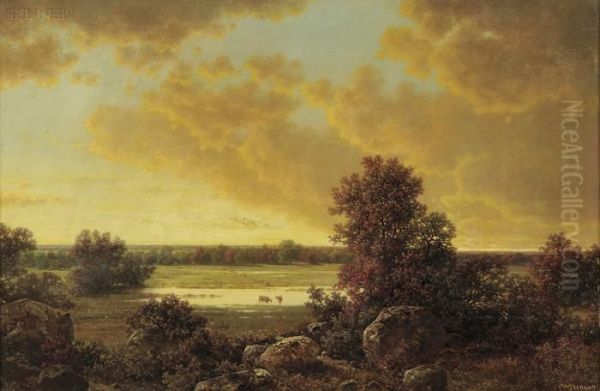 Sunset Over The Marsh Lands Oil Painting by William Mason Brown