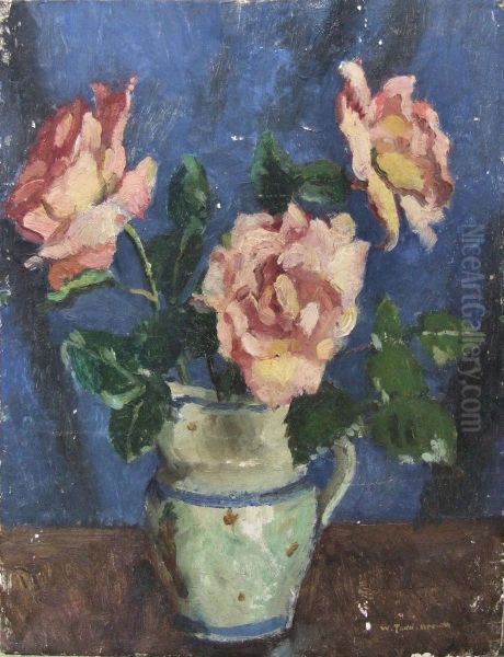 Still Life With A Jug Of Flowers Oil Painting by William Todd Brown