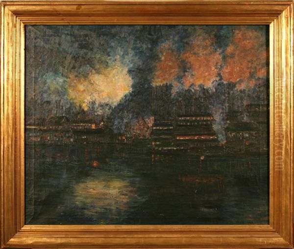 Night Steel Mill Scene On The Monongahela Oil Painting by William Todd Brown