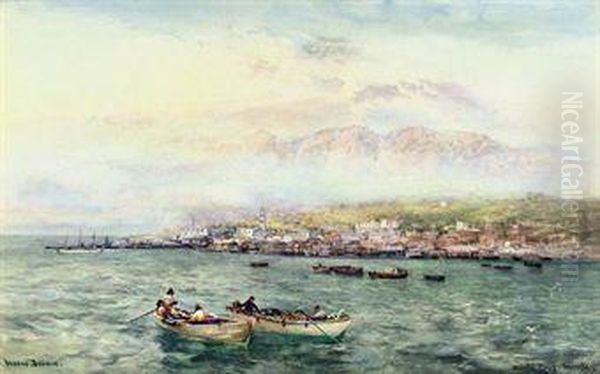 Fishing Boats On A Calm Day Off Santa Cruz, Tenerife Oil Painting by Alfred J. Warne Browne