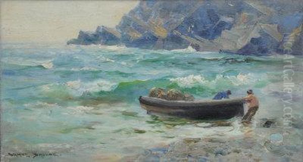 The Lobster Boat. Oil Painting by Alfred J. Warne Browne