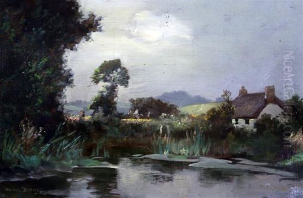 Sunny Cottage, Poltesea Valley, Cornwall Oil Painting by Alfred J. Warne Browne