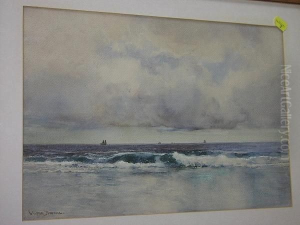 Shipping Off A Coastline Oil Painting by Alfred J. Warne Browne