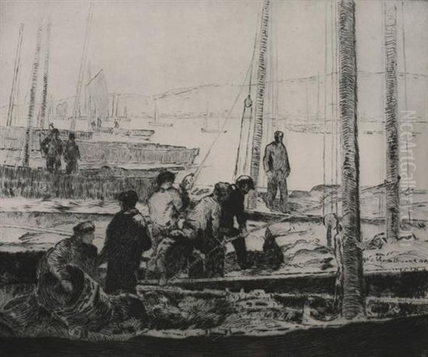 Dock Scene Oil Painting by George Elmer Browne