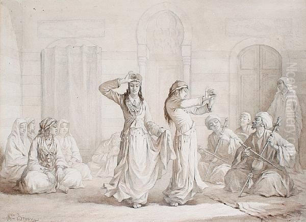 Dancers In An Arab Courtyard Oil Painting by Henriette Browne