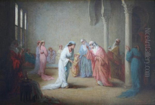 The Arrival In The Harem At Constantinople Oil Painting by Henriette Browne