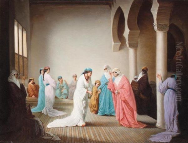 The Arrival In The Harem At Constantinople Oil Painting by Henriette Browne