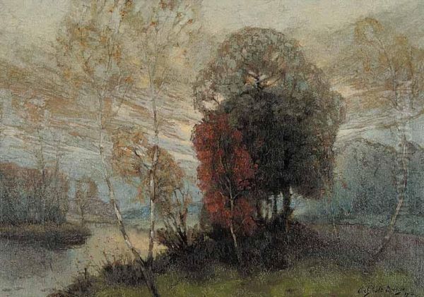 Untitled - Trees On The River Oil Painting by Joseph Archibald Browne