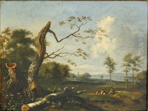 Repos De Bergers Dans Un Paysage. Oil Painting by Lazare Bruandet