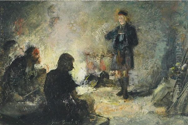 Highlanders Around A Campfire Oil Painting by William Blair Bruce