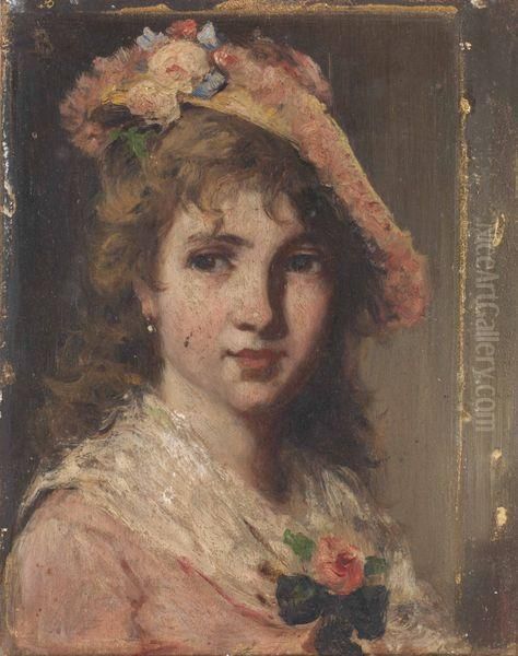 Portrait De Jeune Fille Oil Painting by Lajos Bruck