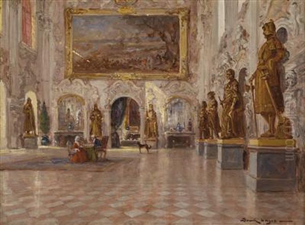 Palaceinterior With Decorative Figures Oil Painting by Lajos Bruck