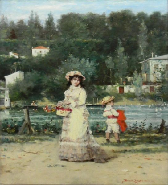 Afternoon Stroll Oil Painting by Lajos Bruck