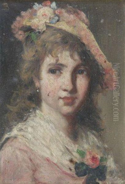 Portrait De Jeune Elegante Oil Painting by Lajos Bruck