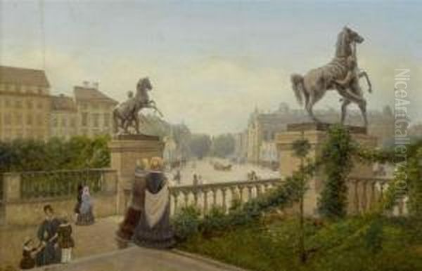 View Of The Linden With The Berlin Stadtschloss Oil Painting by Wilhelm Brucke