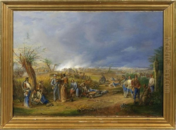 Schlacht Aus Dem Ersten Schleswig-holsteinischen Krieg 1848-1851 Oil Painting by Franz Brudermann