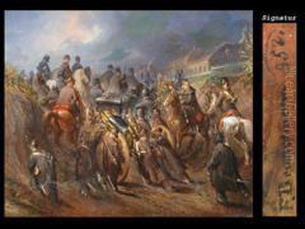 Militarisches Historienbild Oil Painting by Franz Brudermann