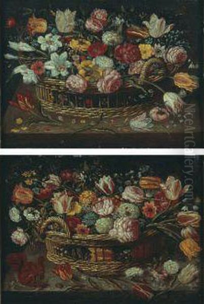 Natures Mortes Aux Paniers De Fleurs Sur Des Entablements by Ambrosius Brueghel