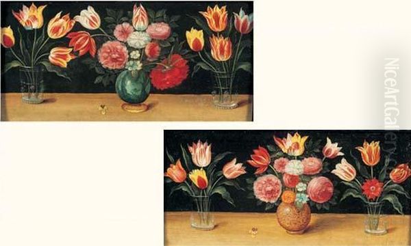 Natures Mortes Aux Vases De Fleurs Sur Des Entablements Oil Painting by Ambrosius Brueghel