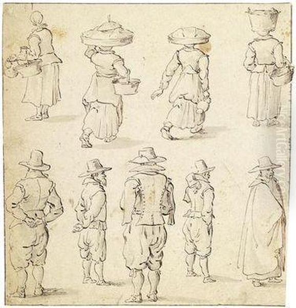 A Study Sheet With Several Figures Oil Painting by Jan The Elder Brueghel