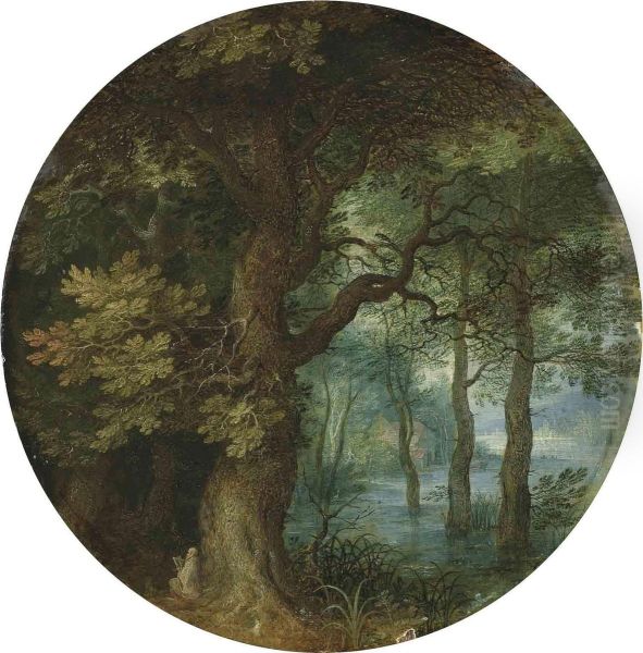 A Wooded Landscape With A Hermit Monk Oil Painting by Jan The Elder Brueghel