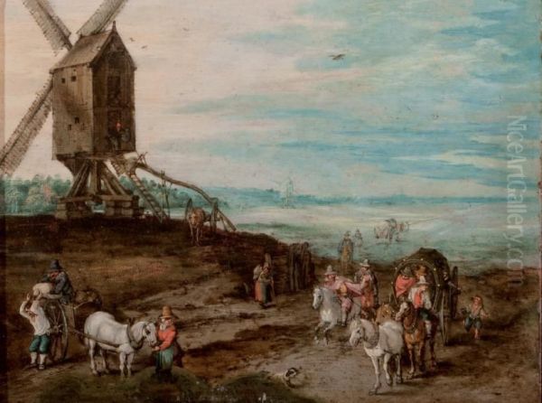 La Halte Des Voyageurs Pres D'un Moulin Oil Painting by Jan Brueghel the Younger