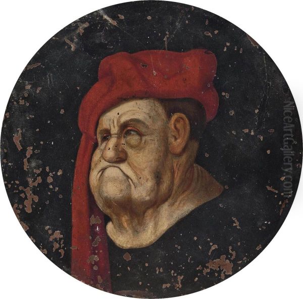 A Grotesque Head Of A Man In A Red Turban Oil Painting by Pieter III Brueghel