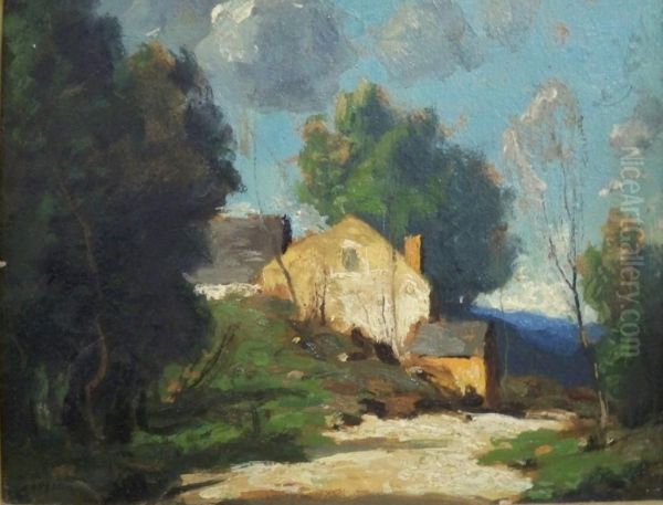 A Roadside Oil Painting by George Matthew Bruestle