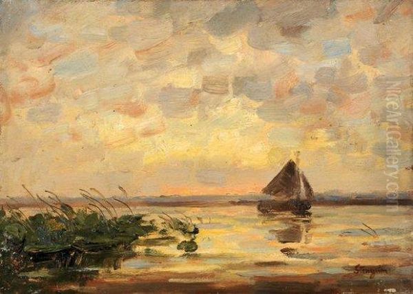 Marine, Coucher De Soleil Oil Painting by Victor Brugairolles