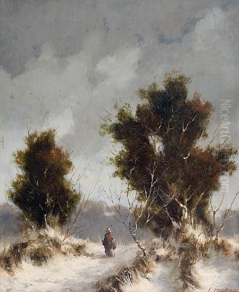 Winter Landscape With Figure Oil Painting by Jacobus Franciscus Brugman