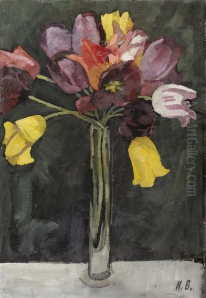 Bouquet Of Tulips Oil Painting by Hans Bruhlmann