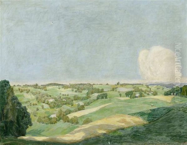 Summer Landscape With Clouds Near Madiswil Oil Painting by Hans Bruhlmann