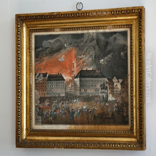 The Bombardment Of Copenhagen Oil Painting by E. Bruhn