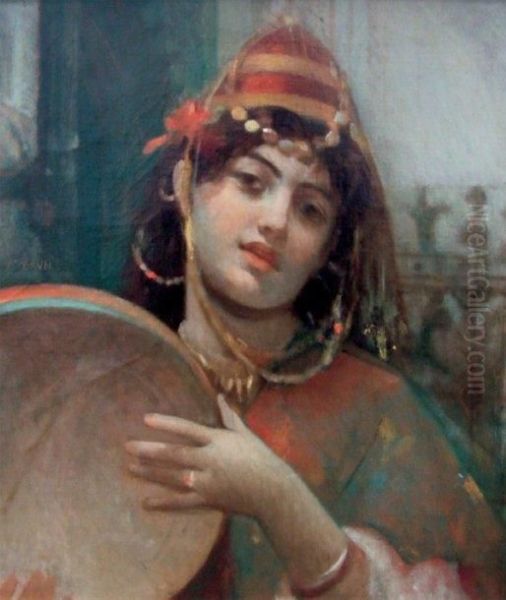 Portrait De Jeune Femme Au Tambourin Oil Painting by Guillaume Charles Le Brun