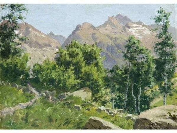 :montagnes Du Dauphine Marouflee Surcarton Oil Painting by Edouard Brun