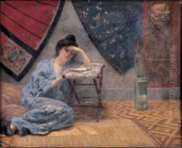 Europeenne Dans Un Decor Japonisant Oil Painting by Gaston Brun