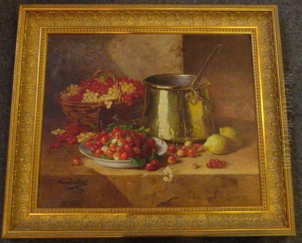 Nature Morte Aux Cerises Et Aux Groseilles Oil Painting by Alphonse de Neuville